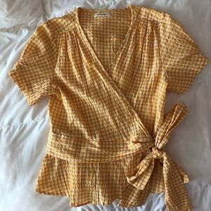 Yellow Gingham Wrap Top